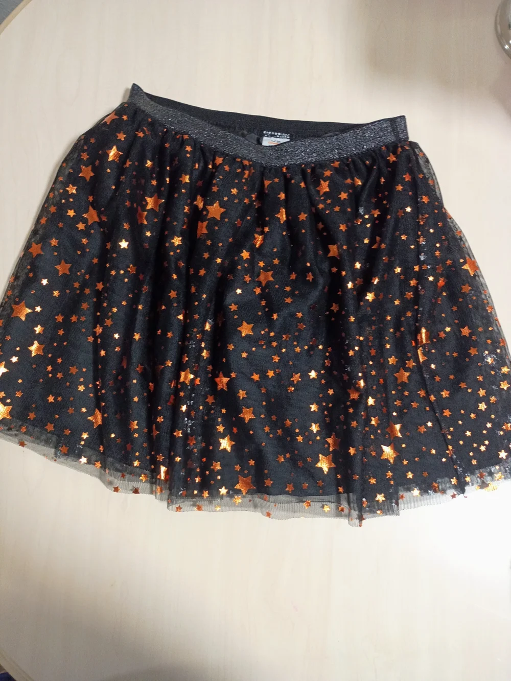 Spirit Halloween Black Tulle Skirt with Metallic Orange Stars -